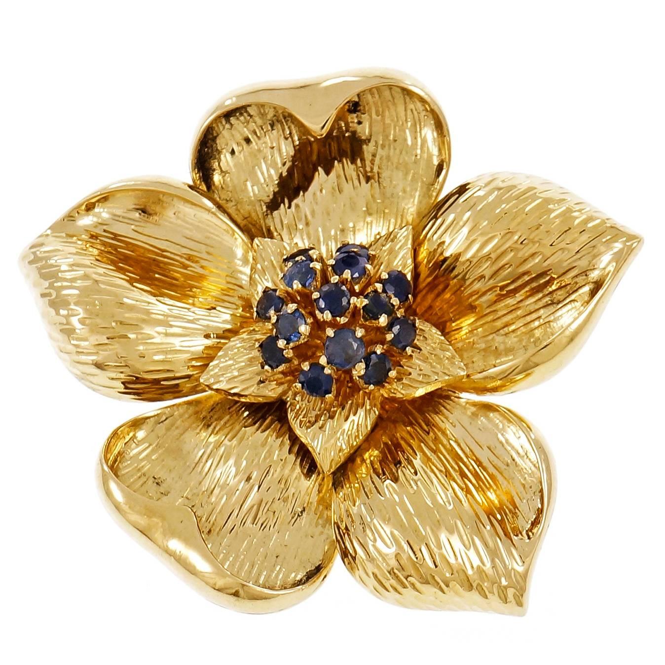 Tiffany and Co. Sapphire Gold Flower Pin Brooch at 1stDibs tiffany