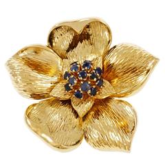 Tiffany & Co. Sapphire Gold Flower Pin Brooch