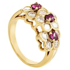 Van Cleef & Arpels Ruby Diamond Gold Floral Band Ring 4