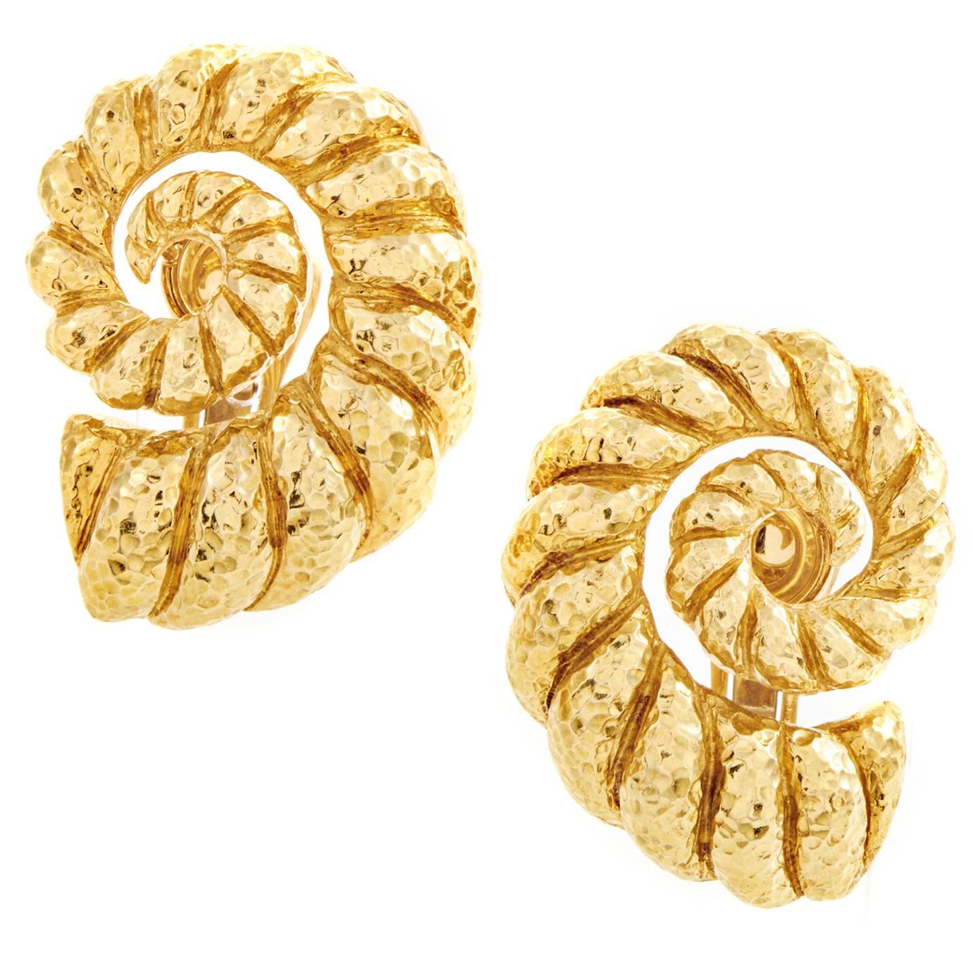 David Webb Gold Coiled Rope Clip-On Earrings