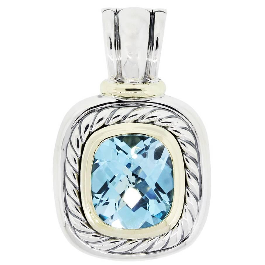 David Yurman Blue Topaz Sterling Silver Gold Large Pendant