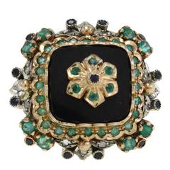 Luise Onyx Sapphire Emerald Diamond Gold Ring