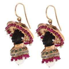 Luise Ebony Gemstone Gold Venetian Moretti Earrings