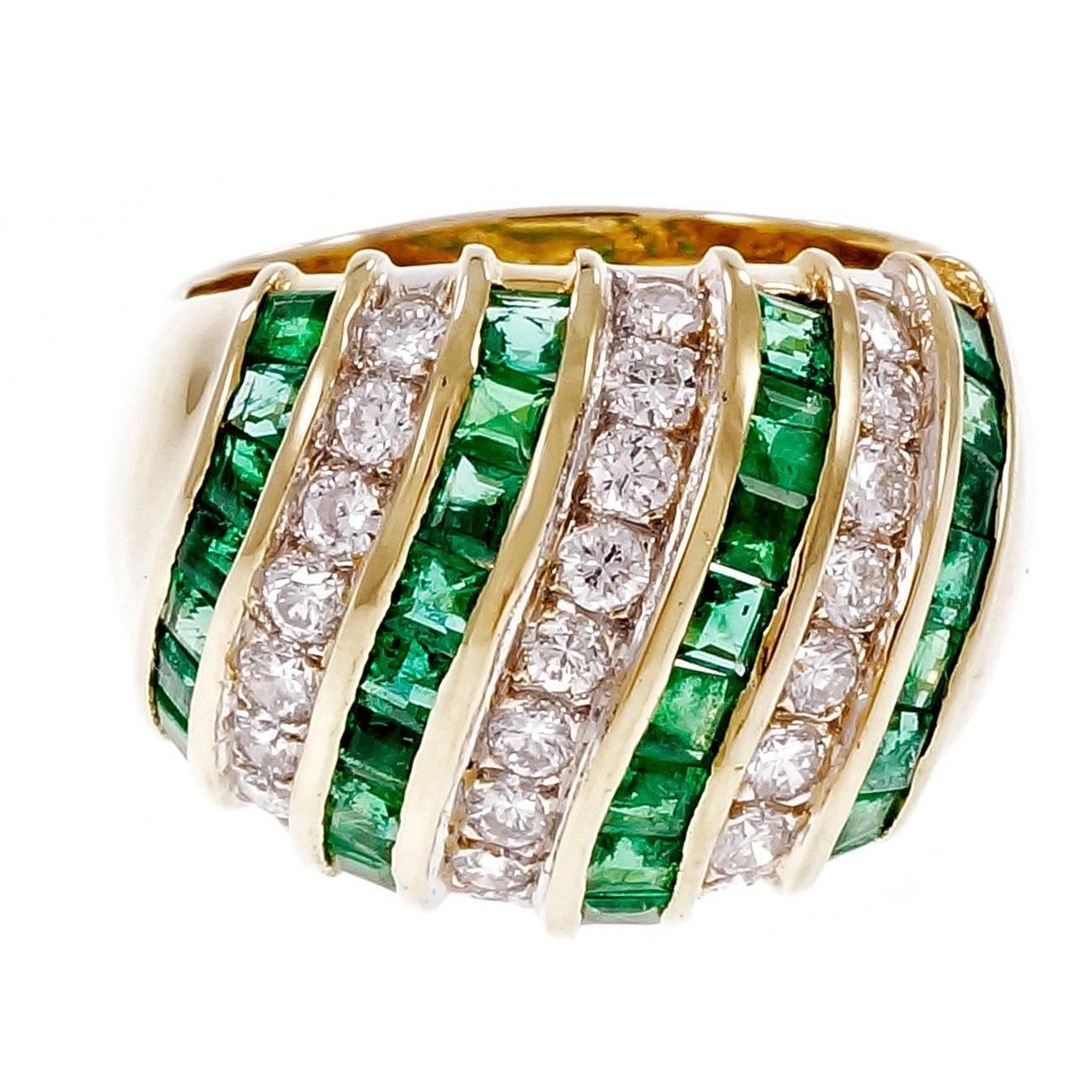 Emerald Diamond Dome Gold Cocktail Dome Ring