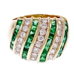 Emerald Diamond Dome Gold Cocktail Dome Ring