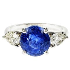 6.53 Carat Round Sapphire Diamond Platinum Three-Stone Engagement Ring 4