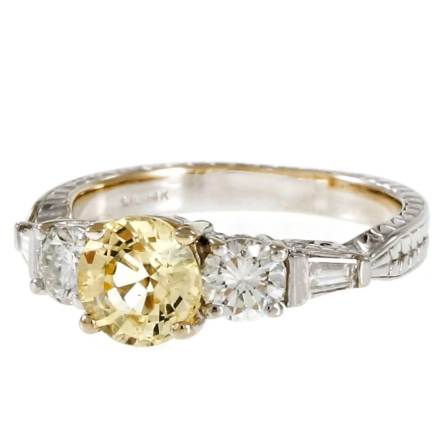 Peter Suchy Natural Light Yellow Sapphire Diamond Engagement Ring 