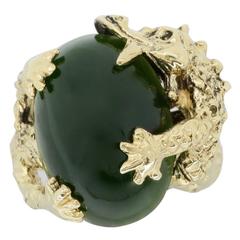 Jade and 14 Karat Yellow Gold Dragon Ring