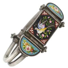 Victorian Sterling Micro Mosaic Bracelet with Bird Motif