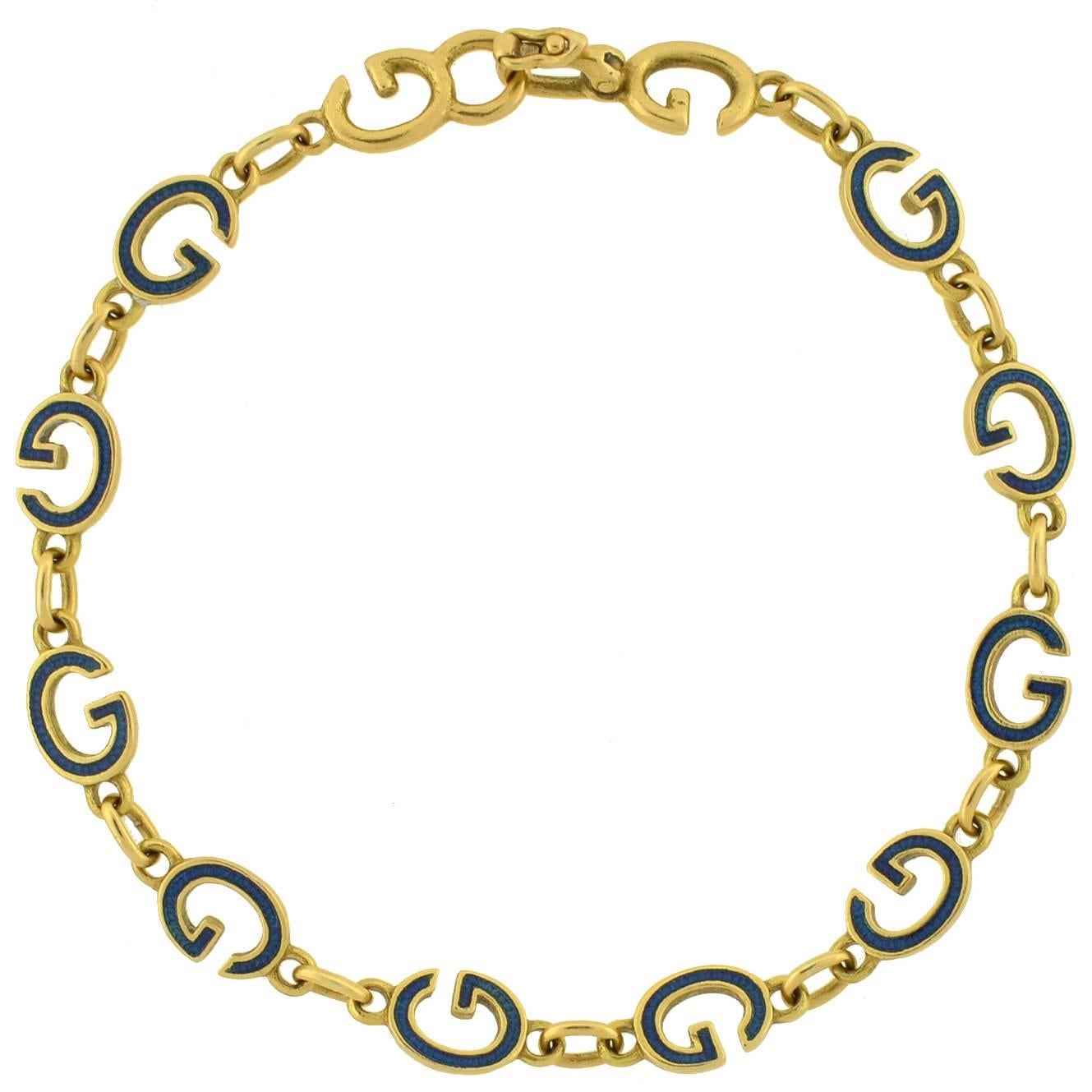 GUCCI Vintage Enameled 'G' Link Gold Bracelet