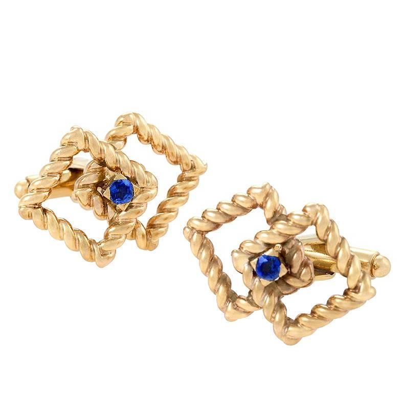 Tiffany & Co. 1950's Sapphire and Gold Cuff Links