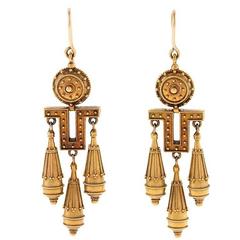 French Late-19th Century Etruscan Revival Gold Earrings