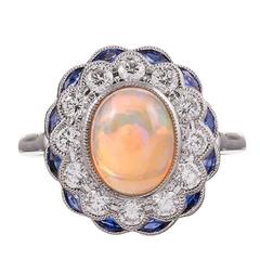 Opal, Diamond & Sapphire Cluster Ring