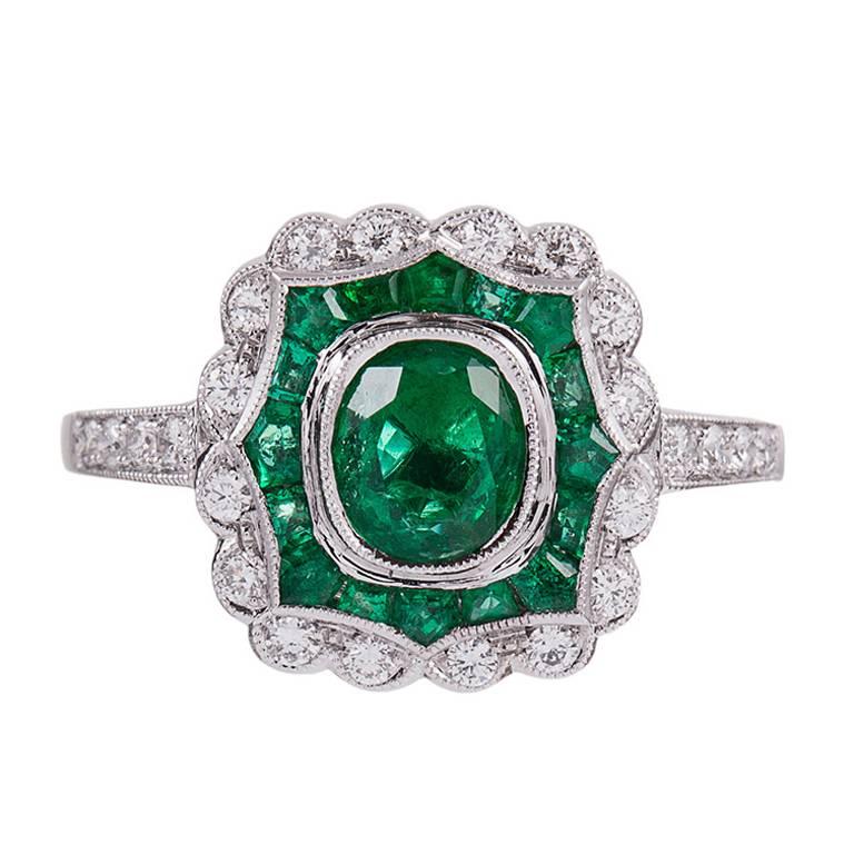 Emerald Diamond Plaque Ring