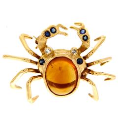 Vintage Crab Brooche with Topaze