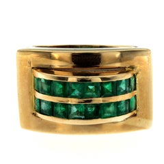 Retro Emerald Gold Band Ring