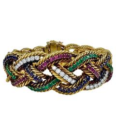 Vintage Elegant Boucheron Braided Gemstone Bracelet