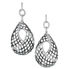 A. Link Diamond and 18 Karat Gold Woven Drop Earrings