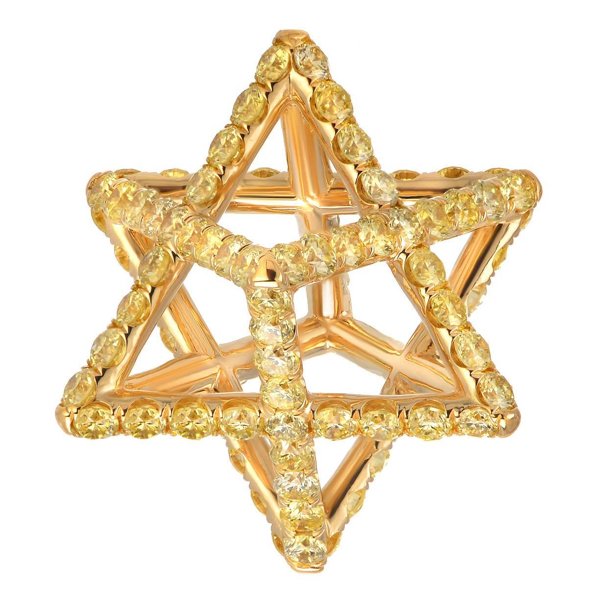 Merkaba Star Fancy Yellow Diamond Pendant Necklace