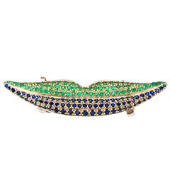 Sabine Getty Harlequin Ear Cuff in White Gold, Blue Sapphires, and Emerald 