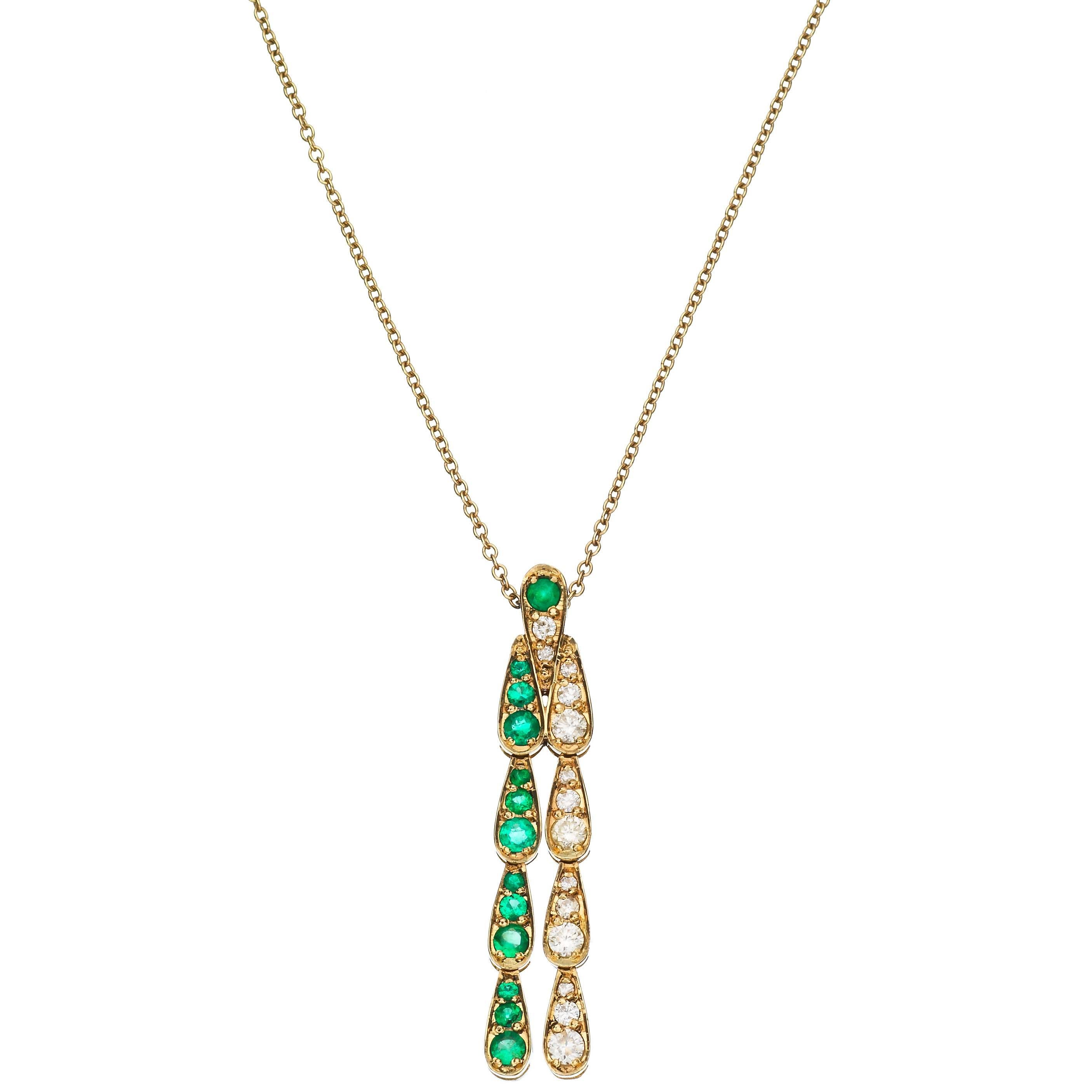 Sabine Getty Harlequin Necklace in 18 Karat Gold with Emerald and Diamond For Sale