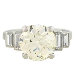 Art Deco French Diamond Engagement Platinum Ring 3.42 carat