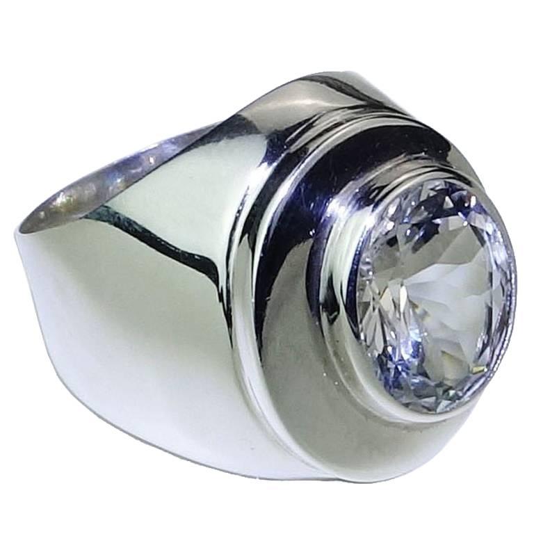 Oval Silver Topaz Bezel Set in Handmade Sterling Silver Ring