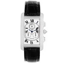 Cartier White Gold Tank Americaine Chronograph Quartz Wristwatch