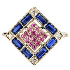 Sabine Getty Harlequin Pink Blue Sapphire Diamond Gold Ring