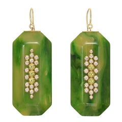 Mark Davis Green Bakelite, Diamond and Peridot Pendant Earrings