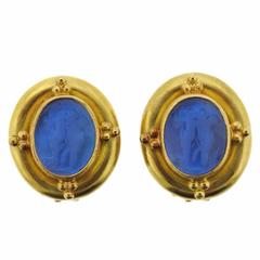 Elizabeth Locke Gold Venetian Glass Intaglio Mother of Pearl Earrings