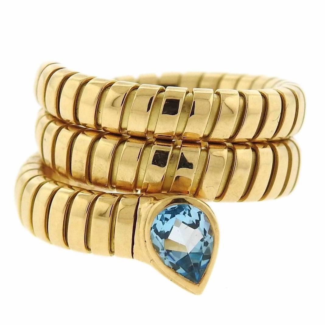 Bulgari Serpenti Tubogas Gold Aquamarine Wrap Ring