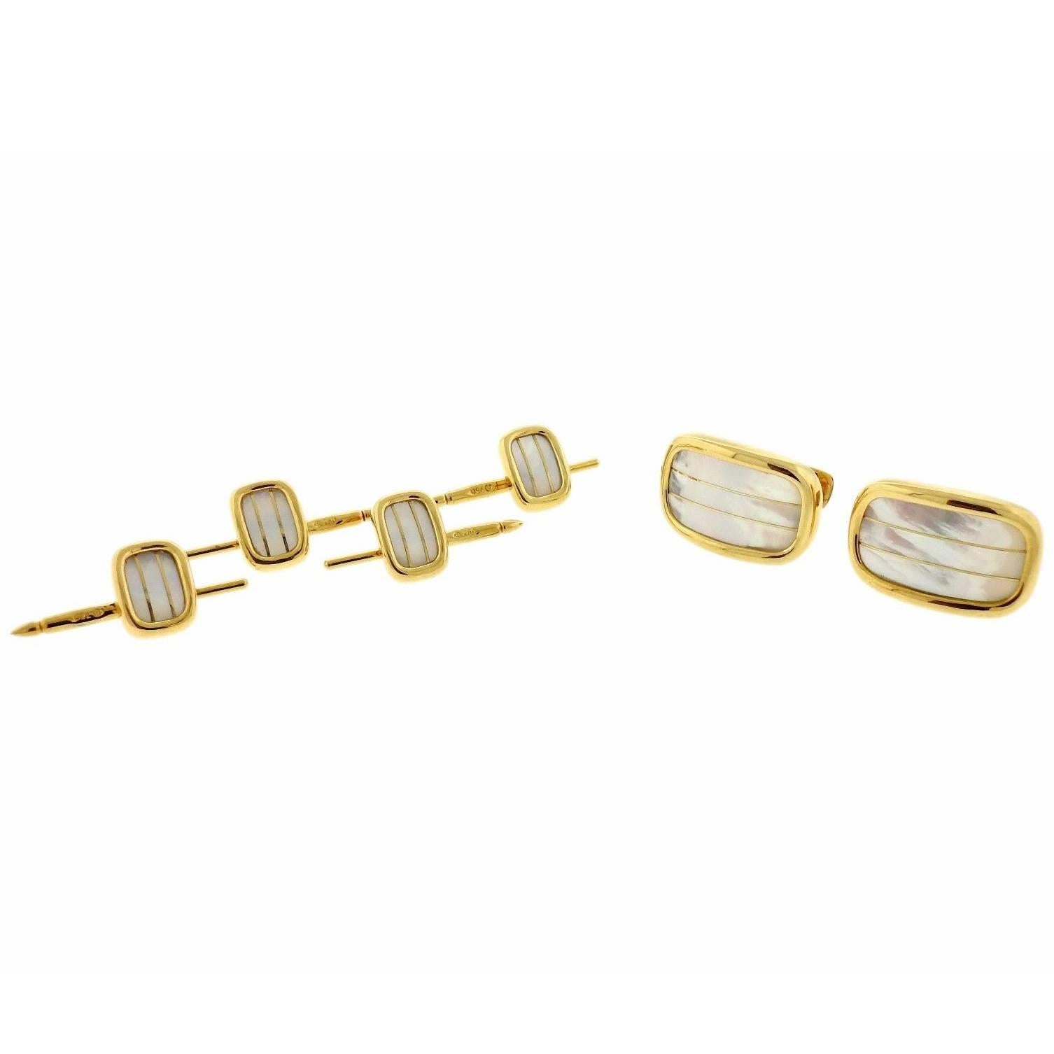 Gold Mother of Pearl Cufflinks Stud Dress Set