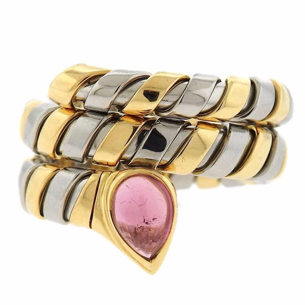 Bulgari Serpenti Tubogas Gold Pink Tourmaline Wrap Ring