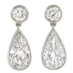 Art Deco Pear Cut Diamond Earrings 2.66ctw