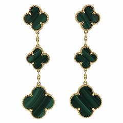 Van Cleef & Arpels VCA Magic Alhambra Malachite Gold Three Motif Earrings