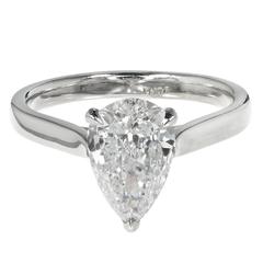 Peter Suchy Teardrop Pear Shape Diamond Platinum Solitaire Engagement Ring
