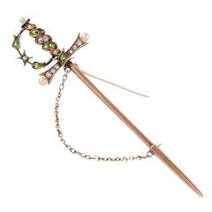 Antique Tsavorite Garnet, Pearl & Diamond Sword Pin