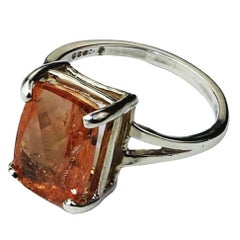 Rectangular Peach color Imperial Topaz set in Sterling Silver Ring 1