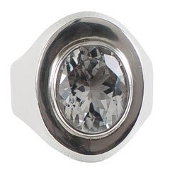 Sterling Silver Ring with Bezel set Oval Silver Topaz 8