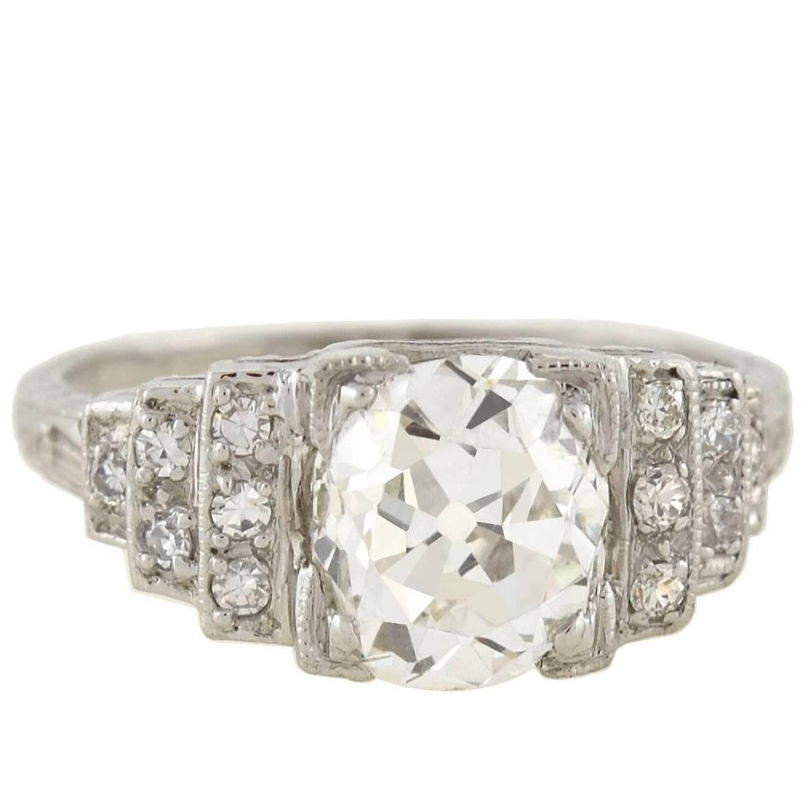 Art Deco GIA Certified 2.16 Carat Diamond Engagement Ring For Sale
