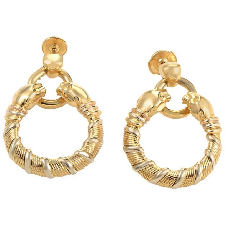 Cartier Panthere Gold Hoop Dangle Earrings For At 1stdibs Cartier Panthere Gold Hoop Dangle Earrings For