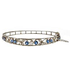 Montana Natural Sapphire Diamond Bangle Platinum Bracelet 2