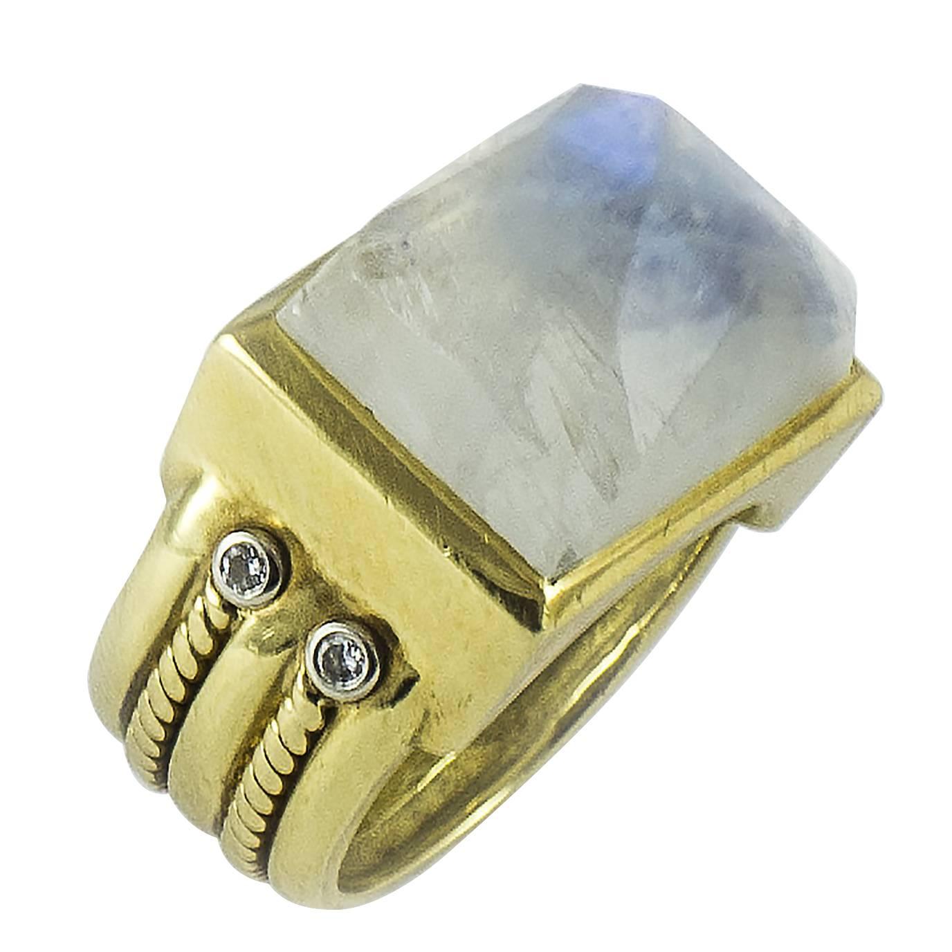 Vintage Faceted Custom Made Moonstone Ring For Sale