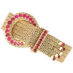 1970s 4.35 Carat Ruby and 18k Yellow Gold Mesh Bracelet