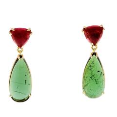 Peter Suchy Pink Green Tourmaline Gold Dangle Earrings 