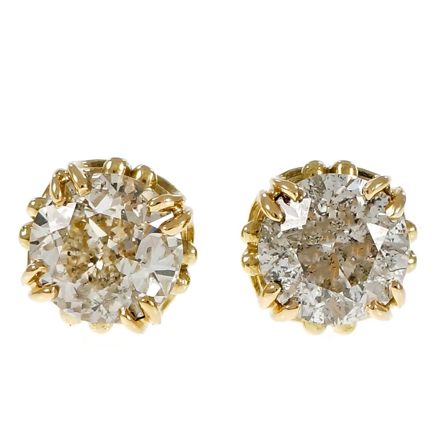 Diamond Transitional Cut Open Work Gold Stud Earrings 