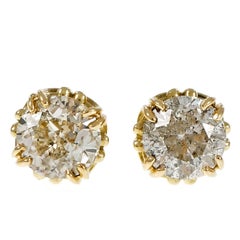 Diamond Transitional Cut Open Work Gold Stud Earrings 