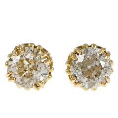 Diamond Transitional Cut Open Work Gold Stud Earrings 8