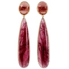 Peter Suchy Pink Tourmaline Gold Dangle Earrings